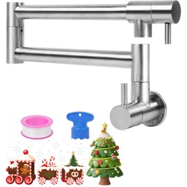 Vaolvpant Pot Filler Faucet Modern Kitchen Sink Faucets Wall Mount Pot Filler Faucets Stainless Steel Folding Stretchable Kitchen Kettle Faucet with Double Joint Swing Arms (Brushed Nickel)