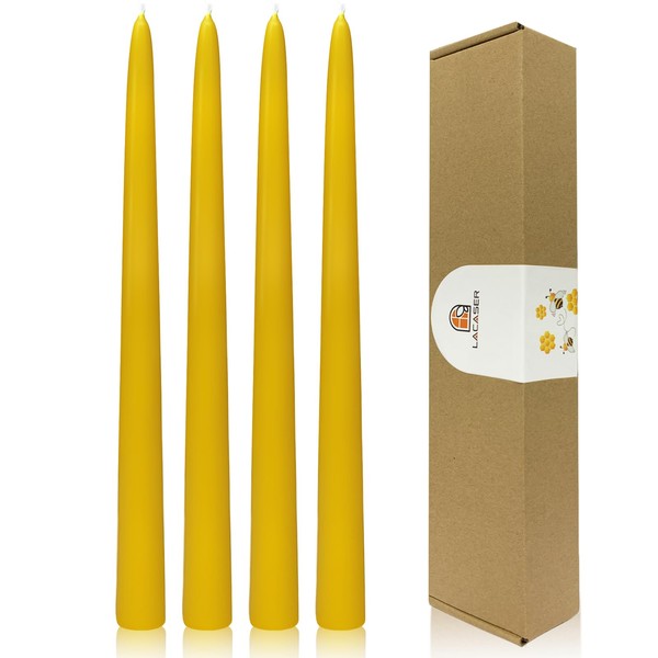 Lacaser 12" Tall Beeswax Taper Candles, Long Beeswax Candlesticks, 100%