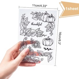 GLOBLELAND Pumpkin Corner Clear Stamp Autumn Fall Leaves Silicone Clear Stamp Thanksgiving Christmas Background Cover Rubber Stamps for Scrapbook Journal Christmas Card Making 4.3x6.3x0.1 Inch