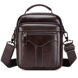 BAIGIO Men's Small Leather Shoulder Bag Messenger Briefcase Leather Crossbody Bag for Men Satchel Bag Handbag Men Side Bag (Coffee-7)