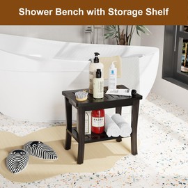 Extra Bamboo Black Shower Bench Stool Waterproof Shower Chair Spa Bath Seat Extra Big Best Hardwood Bathroom Gadgets Seat Father Day Dad Parents Stepdad Christmas Xmas Happy Birthday Gifts Ideal