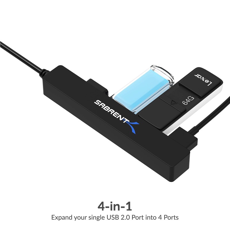 SABRENT 4 Port Portable USB 2.0 Hub (9.5" Cable) for
