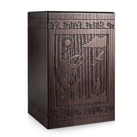 Abooxiu Cremation Urns for Human Ashes Adult Male Female, Wooden Medium Keepsake Urns Box Casket for Ashes, Burial Funeral Memorial Fishing Urn Decorative Urns for Men Women - Up to 200 lbs