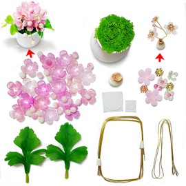 Akascord DIY Beading Kits (Two Sets), Mini Desktop Vase Decorations Beaded Flowers Car Ornaments Happy Potted Plants for Beading Enthusiasts to Handmake Comes with Non-Marking Stickers (Pink)