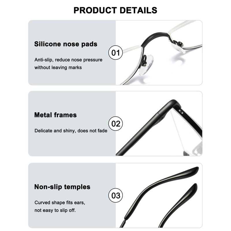 ABETOS Half Moon Reading Glasses Men Women Half Rim Metal