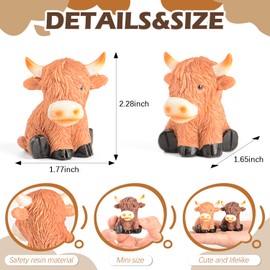 Highland Cow Gifts for Women - 2 Pcs Highland Cow Ornaments for the Home, Cute Highland Cow Decor Scottish Highland Cow Resin Figurine, Brown Cow Christmas Ornaments for Farmhouse Table Home Garden