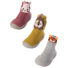 SEAUR Toddler Sock Shoes Rubber Sole Boys Indoor Outdoor Slipper Socks Anti-Slip Infant Shoes Slipper Socks Elastic Baby Slippers Moccasins 18-24M S4