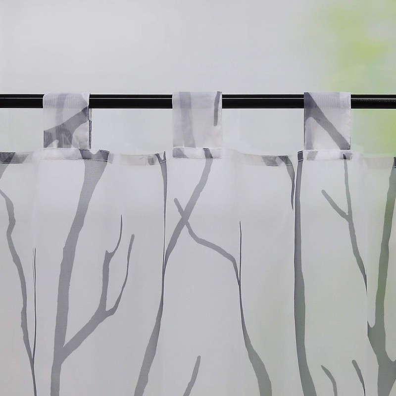 Heichkell Transparent Short Tab Top Voile Window Curtain with Tree
