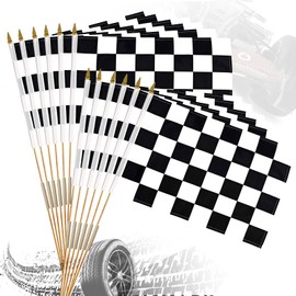 12 Pack 12x18 Inch Black and White Checkered Racing Flags on Stick Hand Held Race Car Flags Perfect for NASCAR Theme Party Car Racing Decorations (12)