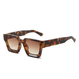 WDZAYXC Vintage Rectangular Sunglasses for Women Men Chunky Rectangle Sunglasses Retro Eyewear UV400 Protection(Leopard/Tea)