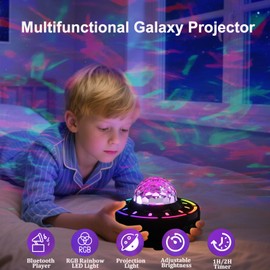 AVEKI Galaxy Projector for Bedroom, 4 Lighting Modes Galaxy Light Projector with Bluetooth Speaker and Remote, USB Powered Kids Night Light Projectors for Home Decor Teen Girl Gifts (Black)