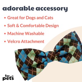 Huxley & Kent Bow Tie for Pets | Teal Argyle (Extra-Large) | Velcro Bow Tie Collar Attachment | Fun Bow Ties for Dogs & Cats | Cute, Comfortable, and Durable | H&K Bow Tie