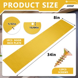 Dunzy 8 x 34 Inches Door Kick Plate for Exterior Suitable for 34 Inch Doors Aluminum Kick Plates with 12 Pcs Screws for Wood Metal Interior Exterior Anti Scratch Protection Brass Color