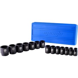 EPAuto 1/2-Inch Drive SAE Shallow Impact Socket Set, CRV, 6-Point 14 Sockets