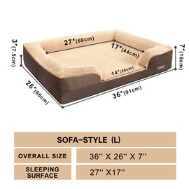 JOYELF Orthopedic Dog Bed for Large Dogs, Foam Sofa Couch Bed, Bolster Waterproof Pet Bed with Removable Washable Cover and Nonskid Bottom for Medium to Large Dogs - Coffee