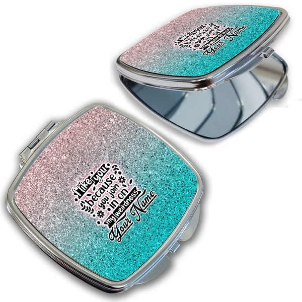 Bleu Reign Compact Personalized Pocket Mirror Custom Name Blue Pink