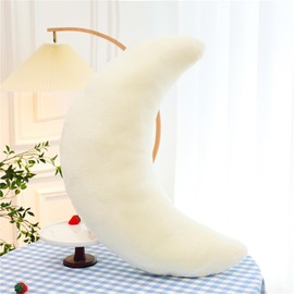 Herfair Cuddly Cushion Children's Moon Cushion Soft Fluffy Moon Shape Sofa Cushion Decorative Cushion Plush Cushion for Children's Room Decoration (White, 45 cm / 17.7 inches)