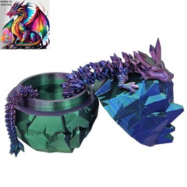 XXL Transition Crystal Dragon with Matching Eggs, Almost 30 Inches, 3D Printed Desk Fidget, Fully Articulated Dragon, Sensory Gift Idea for Men or Women:_Blue Purple Green_Dragon with Egg
