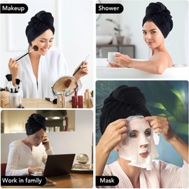 SINLAND - Gorro de microfibra para secar el cabello, turbante para mujeres, toallas de secado rápido, turbante absorbente, suave, ligero, paquete de 3, color negro