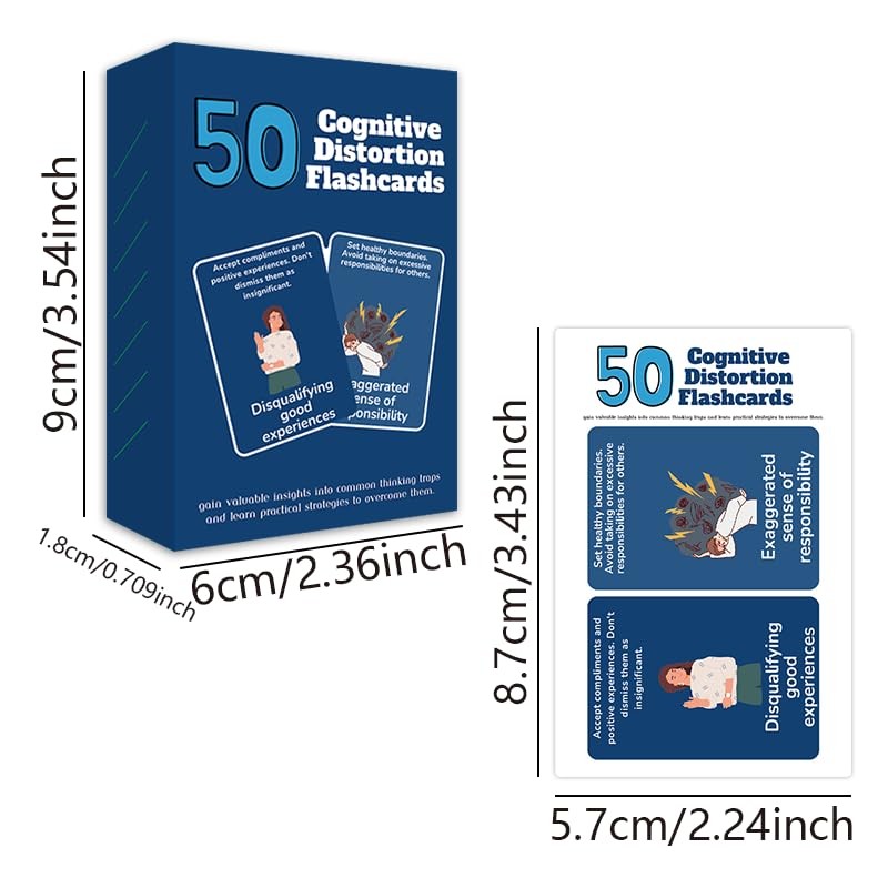 Cognitive Distortion Flashcards, 50 Cards for Mental Health and Thought