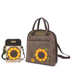 Chala Group Chala Handbags Convertible Mini Backpack Purse and Double Fold Wallet Bundle, Multi-Color (Sunflower Backpack and Sunflower Cellphone Purse Combo)