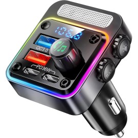 Nulaxy 54W Bluetooth 5.3 Car Adapter Charger 4-Port FM Transmitter LED