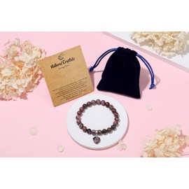 XIANNVXI Heart Bracelet Women's Stone Crystal Bracelet Beads Bracelet 8 mm Pearl Bracelet Girlfriend Bracelet Jewellery Birthday Gift Christmas Gifts for Women, Gemstone