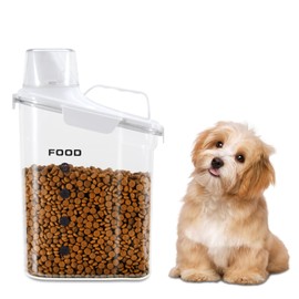 P-ZOONPE Dog Food Container, 3-5 Lb Dog Food Storage Containers with Airtight, Large Pour Spout Cat Food Container with Measuring Cups, Portable Travel Pet Food Storage Container (White)