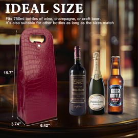 x xotic tech Double Bottle Wine Tote Bag, Reusable Leather Wine Carrier Gift Bags, Portable Wine Protector Holder for Weddings, Birthdays, Picnics Party, and Christmas (Red Crocodile Grain)
