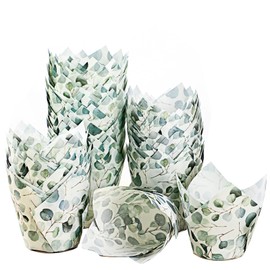 Green Tulip Cupcake Wrappers Liners Tulip For Baking Flower Cupcake Liners Mini Baby Shower Cupcake Baking Rustic Birthday Party Decoration For Bridal Shower Wedding Festival Decor (Greenery, 200 Pcs)