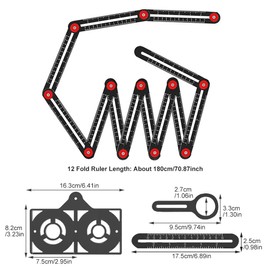 Multi-Angle Measuring Ruler, 12 Section Angle Measurement Aluminum Alloy Fold Template Measuring Tool for Tiling, Roofing, Woodworking, DIY(12 Fold)