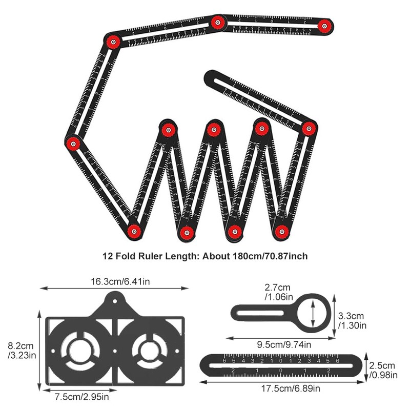 Multi-Angle Measuring Ruler, 12 Section Angle Measurement Aluminum Alloy Fold