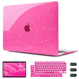 CISSOOK Rose Pink Glitter Case for MacBook Air 13 Inch 2021 2020 2018 Release Model A2337 M1 A2179 A1932, Sparkly Hot Pink Hard Shell Case with Keyboard Cover for MacBook Air13 2020-2021 with Touch ID