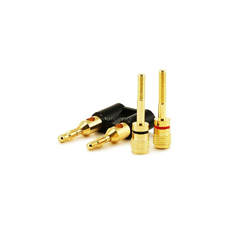 Monoprice Dual 24k Gold Plated Speaker Banana Plugs, Black