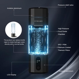 【6000PPB】 DYNAMX Hydrogen Water Bottle, Portable Hydrogen Generator, SPE/PEM Technology Hydrogenated Water Generator, Cutting-Edge Bottle,Black