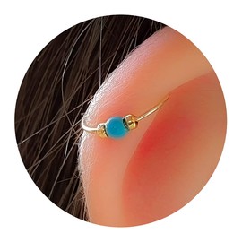 Tiny Cartilage Earring - Snug Gold Helix Piercing - 14K Gold Filled 8mm Ring 2mm Turquoise Gem - Thin Helix Piercings Hoops