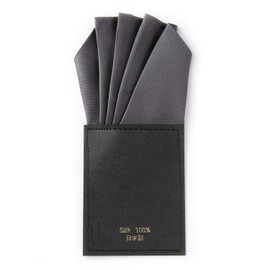 Pocket Square, 100% Silk, Made in Japan, Men's, One-Touch, Silk, Wedding, Formal, Mat Included, Receptions, Parties, After-Parties, Ceremonies, Celebrations, Peaks, Insert, White, Silver, Glossy, Solid Color, White (Charcoal Gray)