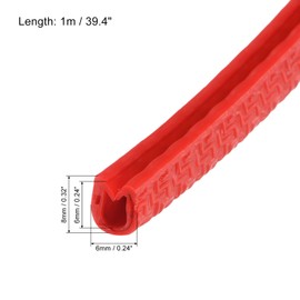PATIKIL 1 m x 6 mm x 8 mm Rubber Edge Trim Metal Sharp Deck Edge Protection U Channel Guard Corner Protection Seal Strip for Skateboard Table Door Window Red