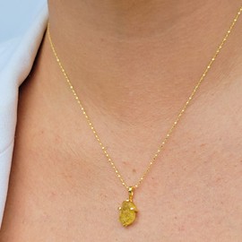 Natural raw yellow sapphire chain pendant necklace with yellow gold over 925 sterling silver, birthstone dainty solitaire gift for her, uniquelan jewelry (yellow-sapphire)