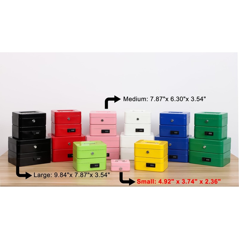 xydled Locking Steel Mini Cash Box with Removable Coin Tray