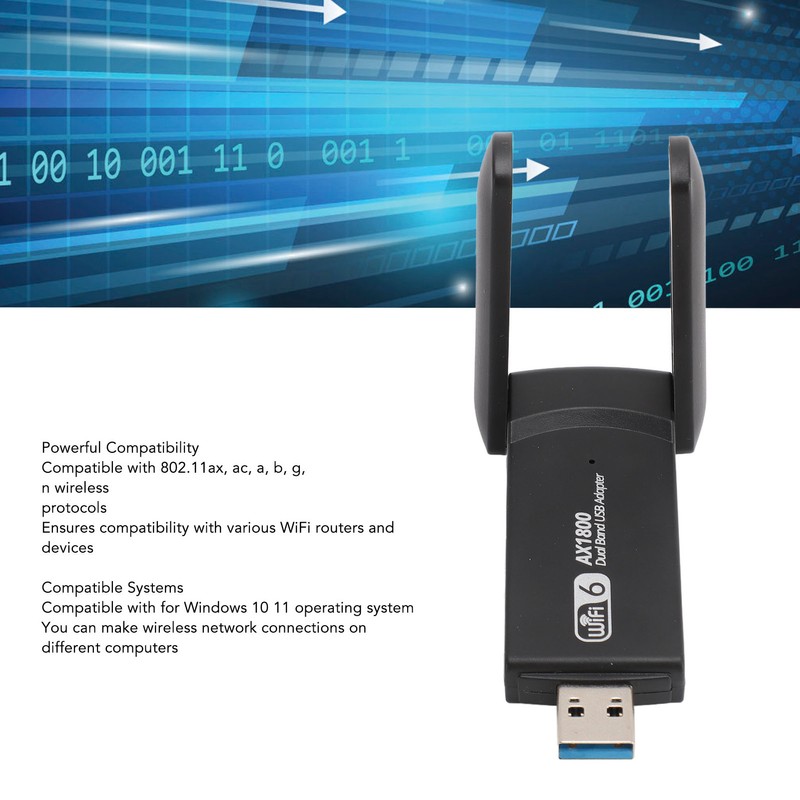 USB WiFi 6 Adapter 1800Mbps 2.4G 5G Dual Band Wireless