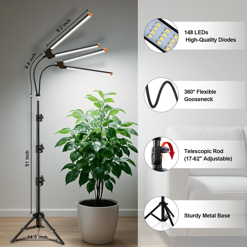 Plant Grow Light with Stand,Super Bright 6000K White Full Spectrum
