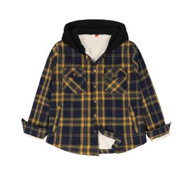 ZENTHACE Boys' Girls Kid Flannel Fleece Lined Plaid Hoodie Jacket Outdoor Snap Front Button Insulated Flannel Shirt for Boys DH S 5-6