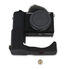 MUZIRI KINOKOO ZVE10 Case, Genuine Leather Half Body Camera Base Case Bag Cover for Sony ZV-E10 ZVE10 with Bottom Opening Design (Black)