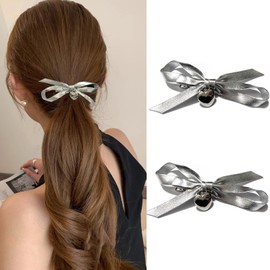 Natunofu Hair Clip, Hair Accessory, Hair Clip, Cute, Non-marking Pin, Stylish, Bowknot Hair Clip, Ribbon Hair Ornament, Stylish, Fashion, Set of 2, Simple, Elegant, Women's Fashion Accessory