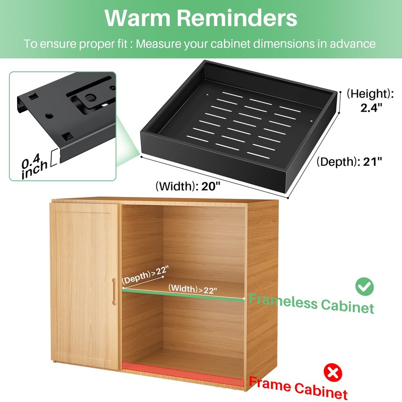 Pull out Cabinet Organizer, 21"Deep, 20"Wide Full-Extension Heavy Duty Slide