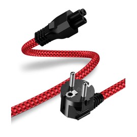 Power Cable 3-Pin Small Device Cable 1 m (Protective Contact Plug Type F CEE 7/7 90° Angled to C5 Female, VDE) Nylon Braided Power Cable for TV Monitor PC Screen Laptop Notebook Power Supply – Red