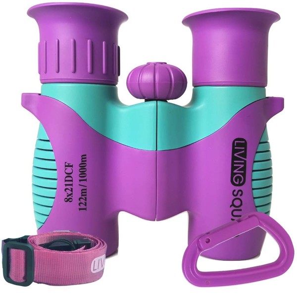 Kids Binoculars 8x21 Purple, Girls Toy Age 3 to 12, Shockproof Compact Binoculars for Kids with High Resolution Optics for Bird Watching, Stargazing, Hunting, Hiking, with Case, Neck Strap