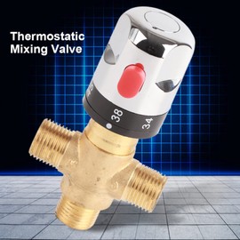 Thermostatic Mixing Valve, G1/2 Solid Brass Water Temperature Control Valve, Three Way Thermostatic Mixing Valve, for Using in The Bathroom, Washroom, Kitchen, Wash