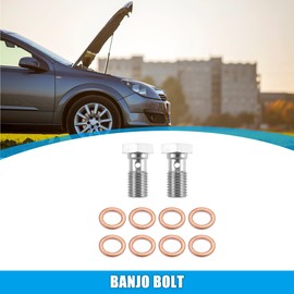 X AUTOHAUX 2pcs Stainless Steel M10x1.25 Thread Turbo Brake Line Banjo Bolt with Copper Washers Single Banjo Bolt 20mm Length